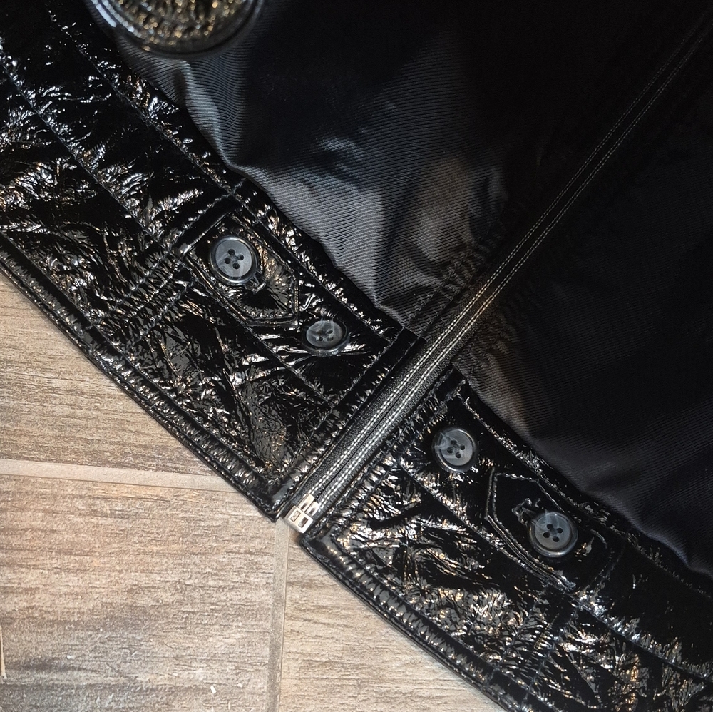 7 For All Mankind Genuine Patent Leather Full-Zip Fur Collar Jacket, S, $695 - Picture 10 of 15